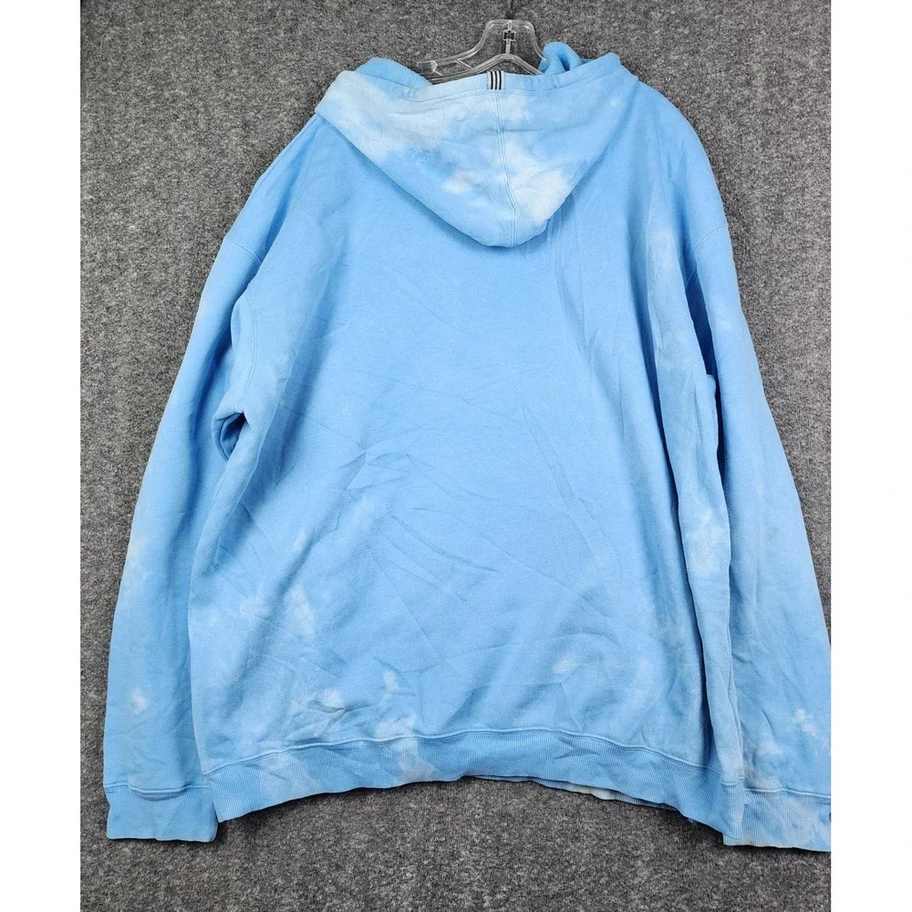 Adidas Hoodie Mens 2XL Blue Tie Dye Acid Wash Embroidered Box‎ Logo Pullover